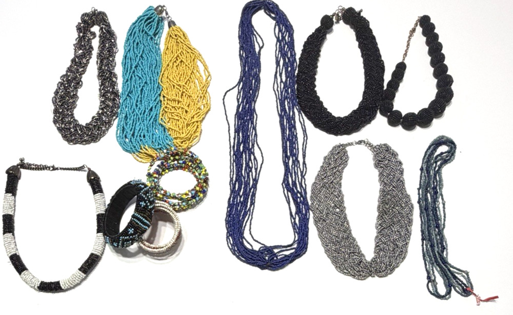 Lot of 11 Vintage Seed Bead Jewelry Multi Strand Necklaces Chokers Bracelets